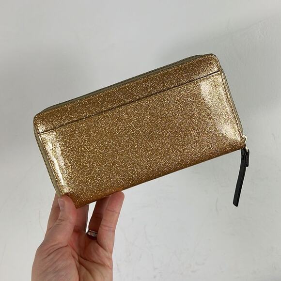 New Kate Spade glitter gold bling zip around wallet clutch new with tags - Picture 2 of 5